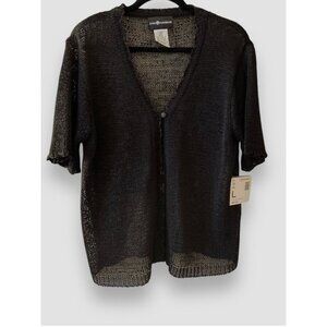 Vtg Sag Harbor Woman’s Cardigan Sz Lg Black Knit 1-Button Closure SS NWT